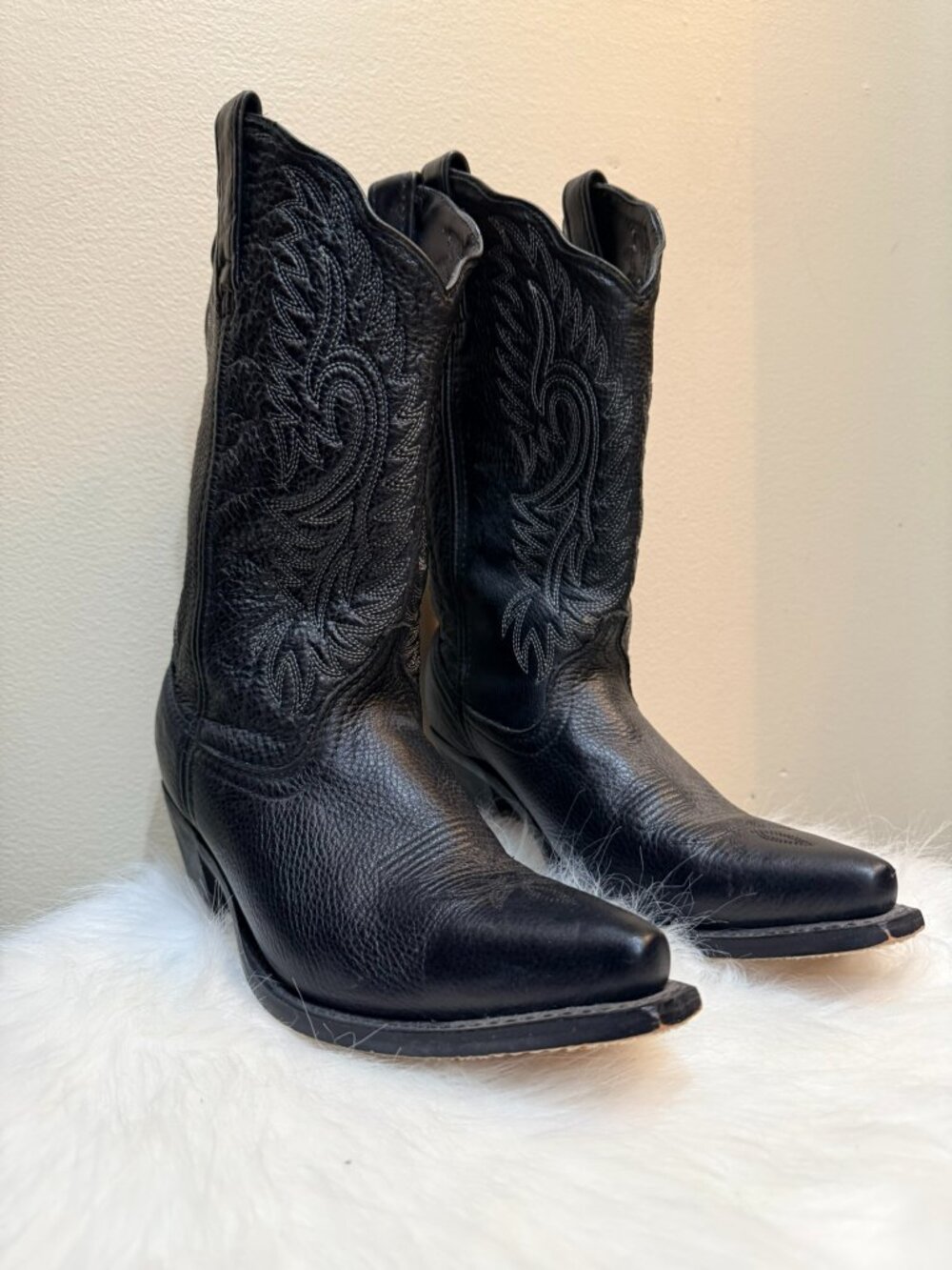 Black Leather Cowboy Boots Western Style Women's 8.5 M
